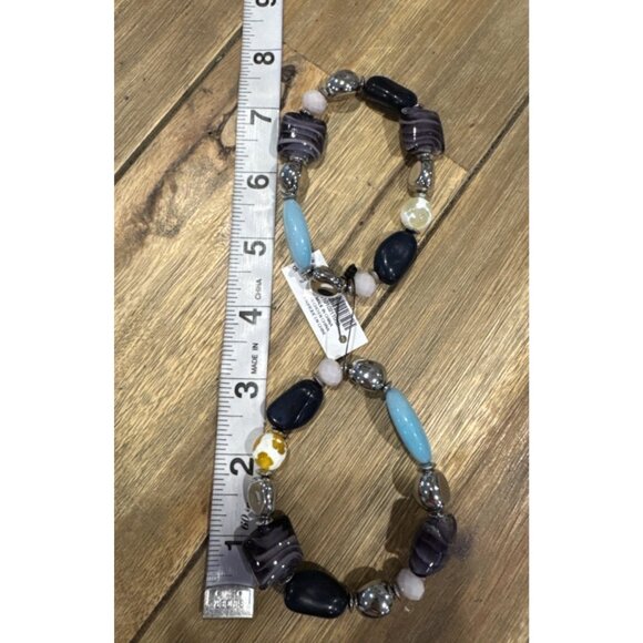 Chico's 2 PC Turquoise Blue Purple Silvertone Stretch Stackable Bracelet - NWT - Picture 14 of 16